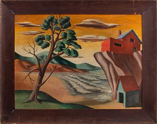 Alfredo Montagna Surrealist Landscape Oil on Panel