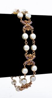 Vintage 14K Cultured Pearl Double Strand Bracelet