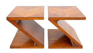 Modernist Cantilevered Z Form Lamp Tables, Pair
