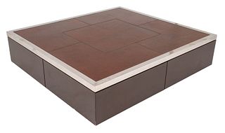 Minimalist Large Leather & Chrome Coffee Table