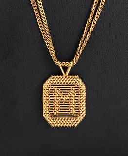 14K Yellow Gold "M" Pendant Necklace