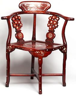 Chinese Rosewood & Mother-of-Pearl Corner Chair