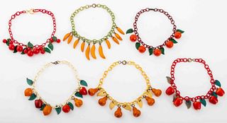Vintage Multi-Color Bakelite Fruit Necklaces, 6