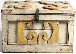 Milk-Painted & Iron-Mounted Wooden Chest