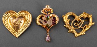 Christian Lacroix Gold-Tone Heart Design Pins, 3