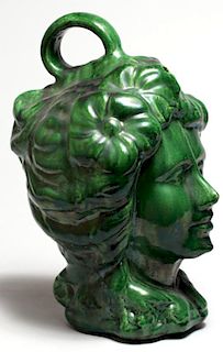 Spanish Ubeda Green-Glazed Pottery Wine Jug