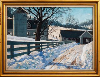 Arthur Sarnoff Winter Landscape with Gray Barn Oil