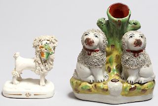 Staffordshire Dogs Spill Vase & Poodle, 19th C.