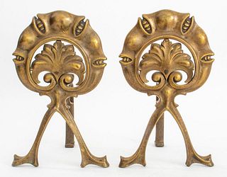 Art Nouveau Brass Andirons, 2