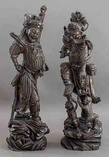 Chinese Carved Wooden Sculptures of Warriors, 2