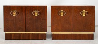 Mid-Century Campaign Style Walnut End Cabinets, 2
