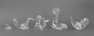 Steuben Glass Group of Seals and Otter, 5