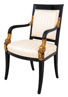 Empire Style Parcel Gilt Ebonized  Wood Armchair
