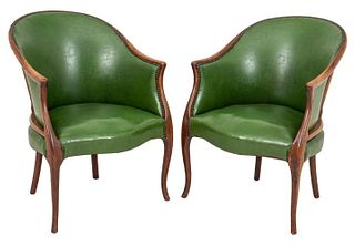 George III Style Leather Upholstered Arm Chairs, 2