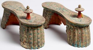Pair of Elaborate Carved & Painted Pattens