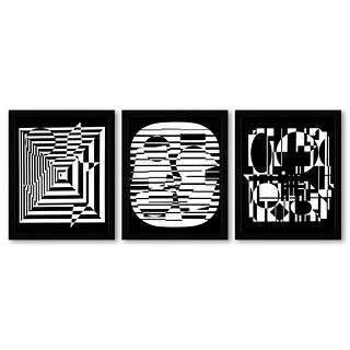 Victor Vasarely (1908-1997), "Zeta, Yablapour-II, et Anadyr de la serie Lineaires (Triptych)" Framed 1973 Heliogravure Prints with Letter of Authentic