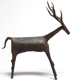 Folk Art Iron Stag or Reindeer Sculpture
