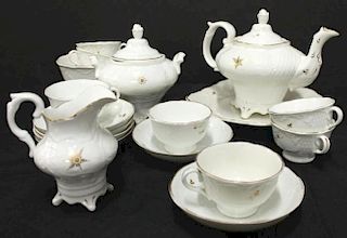 Antique White & Gilt Porcelain Tea Service
