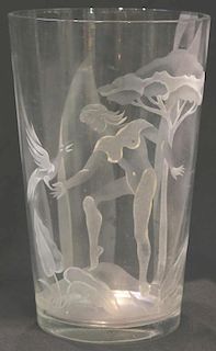 Art Deco Carved & Etched Glass Vase