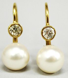 Pair of 18K Gold, Pearl, & Diamond Earrings