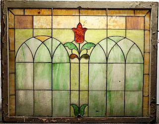 Antique Leaded Stained Beveled Glass Window