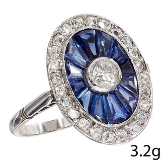 ART-DECO SAPPHIRE AND DIAMOND CLUSTER RING