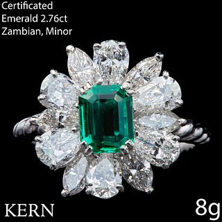 KERN, FINE CERTIFICATED EMERALD AND DIAMOND RING