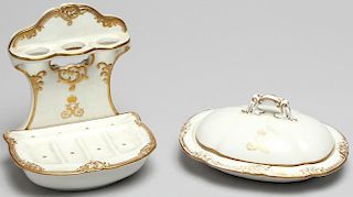 Rare Victorian White & Gilt Porcelain Bath Items
