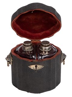 FRENCH SILVER-MOUNTED SHAGREEN-CASED COLOGNE BOTTLES