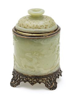 Edward I. Farmer, Imperial Green Jade Jar, From The Estate Of Fred And Bertha Fisher, Ca. 1900, H 6" Dia. 5"