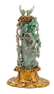Chinese Green Jade Urn, Edward Farmer Mount, From The Estate Of Fred Fisher, H 17" W 6.25" L 9"