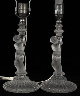 BACCARAT CRYSTAL FIGURAL LAMPS, PAIR, H 10 1/2" (19" OVERALL)