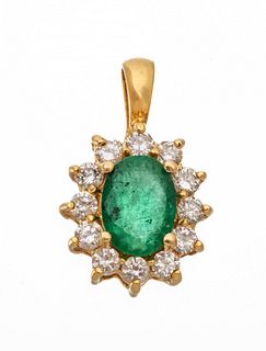 Diamond And Emerald (1 Ct), 14K Gold Pendant