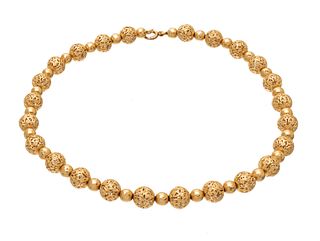 14Kt Yellow Gold Bead Necklace, L 15" 24g