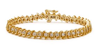 Diamond & 14kt Yellow Gold Tennis Bracelet, L 7" 15.4g