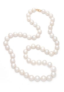 South Sea Pearl (12-15mm) Necklace, 18kt Gold & Diamond Clasp, L 30" 168g