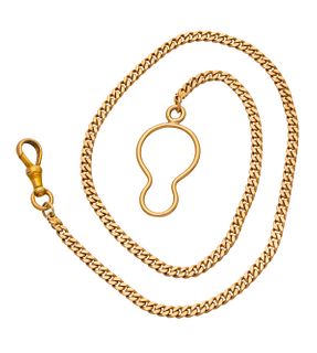 14kt Yellow Gold Pocket Watch Fob Chain, L 15.5" 19g