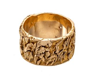 14K Textured Wide Gold Ring Band, Size 7, 8.9g
