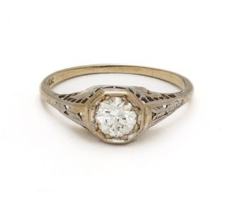 .50ct Diamond & 14kt White Gold Ring, Ca. 1930, Size: 7