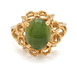 14kt Gold & Jade Cabochon Ring, 6g Size: 6