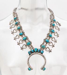 Navajo Silver And Turquoise Necklace L 20"