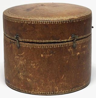 French Gilt-Stamped Leather Circular Box, 18th C.