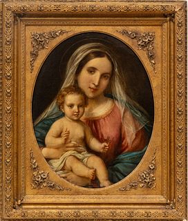 Continental Oil On Canvas, Ca. 1800, Saint Mary And Child, H 25" W 20"