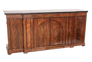 Attributed to Theodore Alexander Mahogany Sideboard, Black Marble Top, H 33" W 73.5" Depth 20.25"