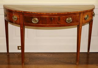 Sheraton Style Demilune England Console Table, 18Th Century, H 32.5" W 55" D 20.5"