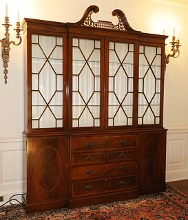Baker Furniture (American) Chippendale Style Mahogany Breakfront, H 94" W 75" Depth 14"
