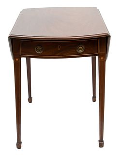 English Sheraton Mahogany Pembroke Table, Circa 1790, H 29" L 19" D 32"