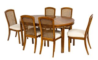 Forest Bradshaw For Drexel Heritage (American) Walnut Round Dining Table, 6 Chairs, Ca. 1970, H 29" Dia. 40"