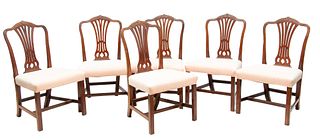 English George III Mahogany Side Chairs, C. 1790, H 37.5" W 22" D 18.25" 6 Pcs