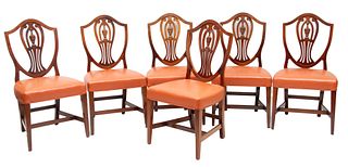 English Hepplewhite Style Mahogany Side Chairs, Ca. Mid 20th C., H 38" W 20" Depth 18" 6 pcs
